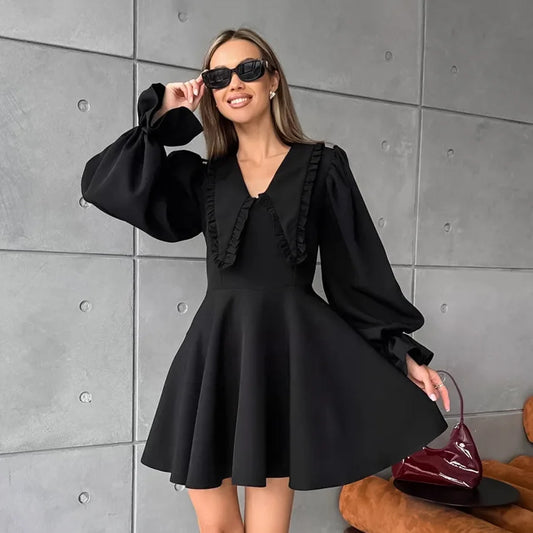 French Doll Collar Long Sleeve Slim Fit Dress