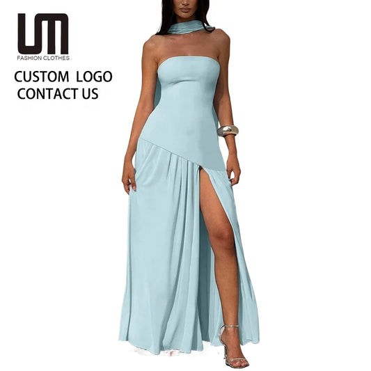 Hollow-Out Halter Open Back Maxi Dress