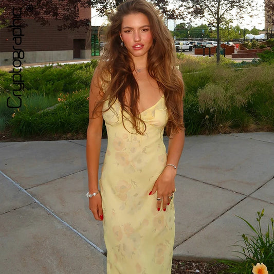 Floral Plunge Backless Fairy Maxi Beach Dress